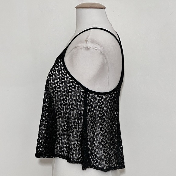 Vintage Y2K Womens Top L Black Sheer Lace A Line Crop Racer Back Tank Whimsigoth - Picture 5 of 10